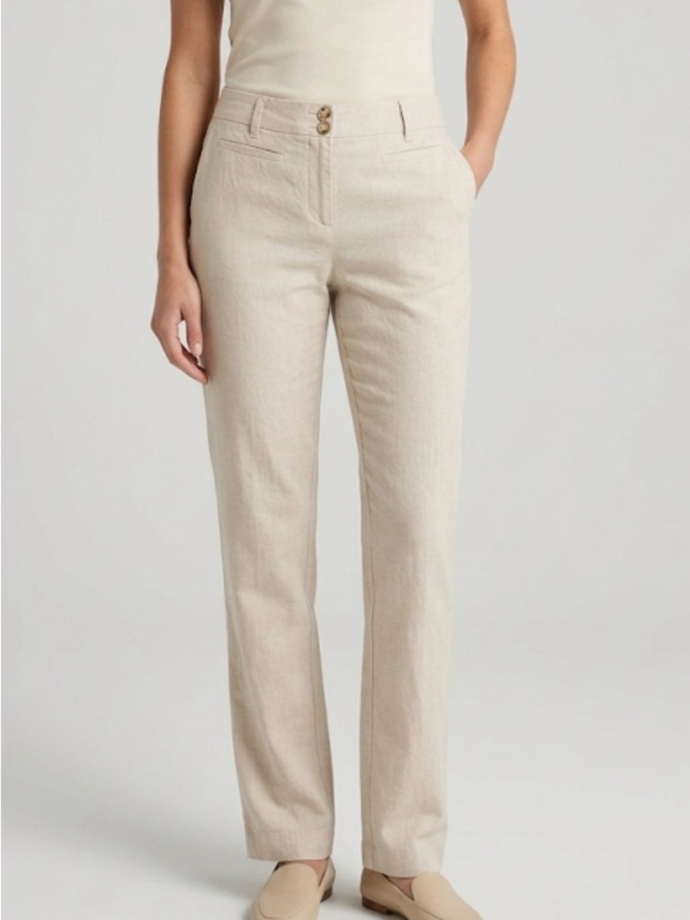 J. Jill Linen Stretch Slim-Leg Pants Slacks Sea Salt Beige Size 8